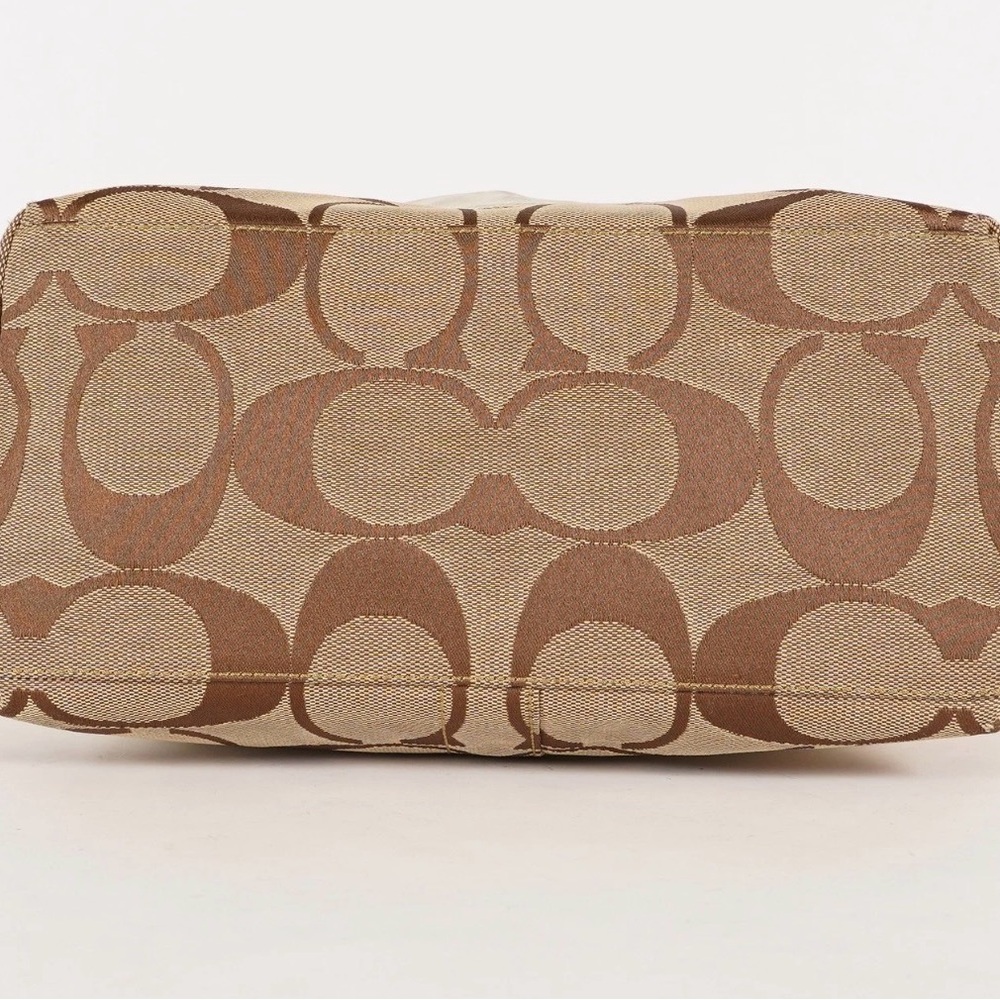 Coach Signature Brown and Cream Canvas Leather Tote Bag - Picture 11 of 16